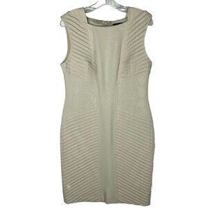 Adriana Papell Beige Diagonal Tucked Sheath Sleeveless Dress Size 12